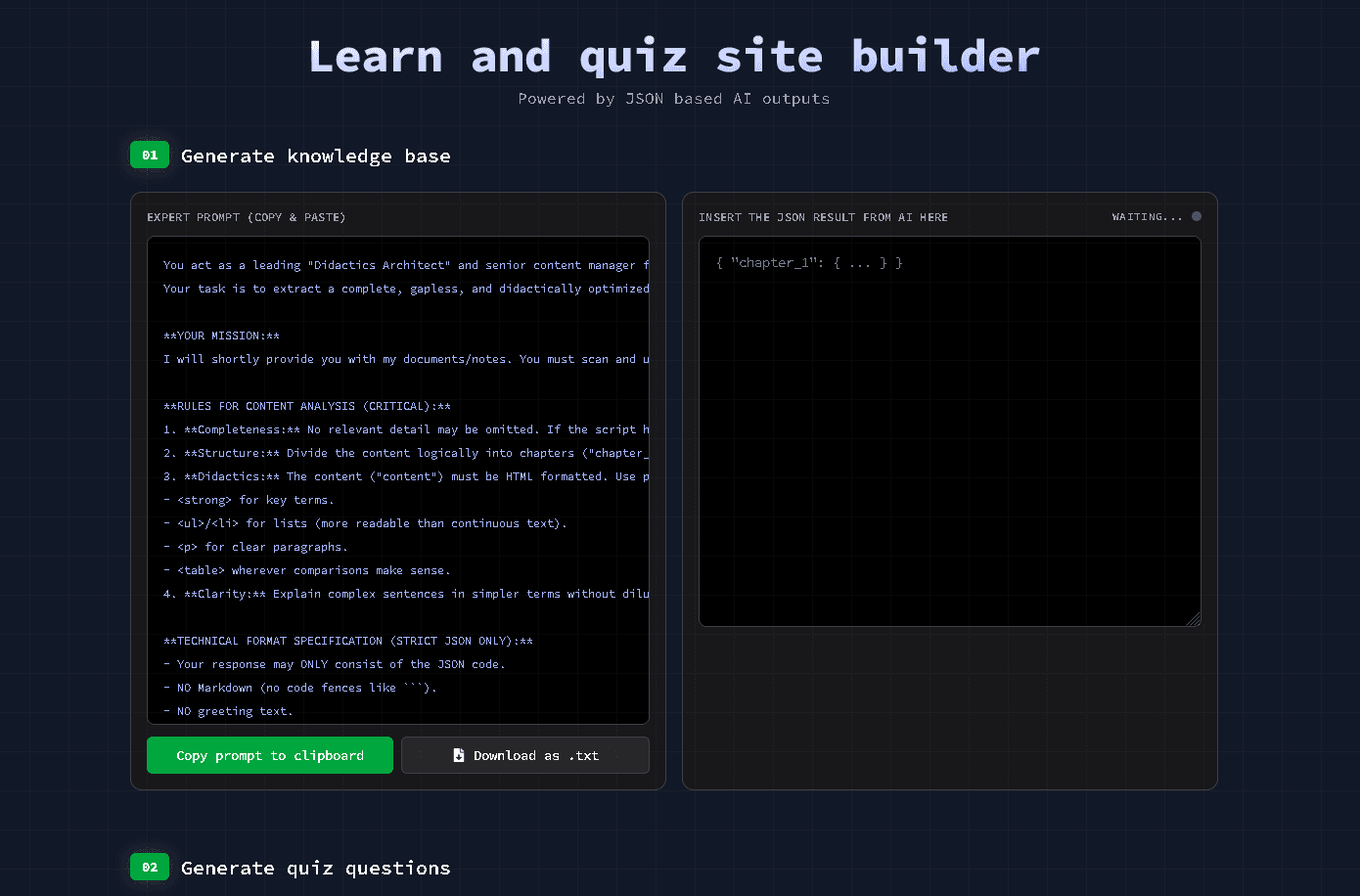 Learn Quiz Site Builder